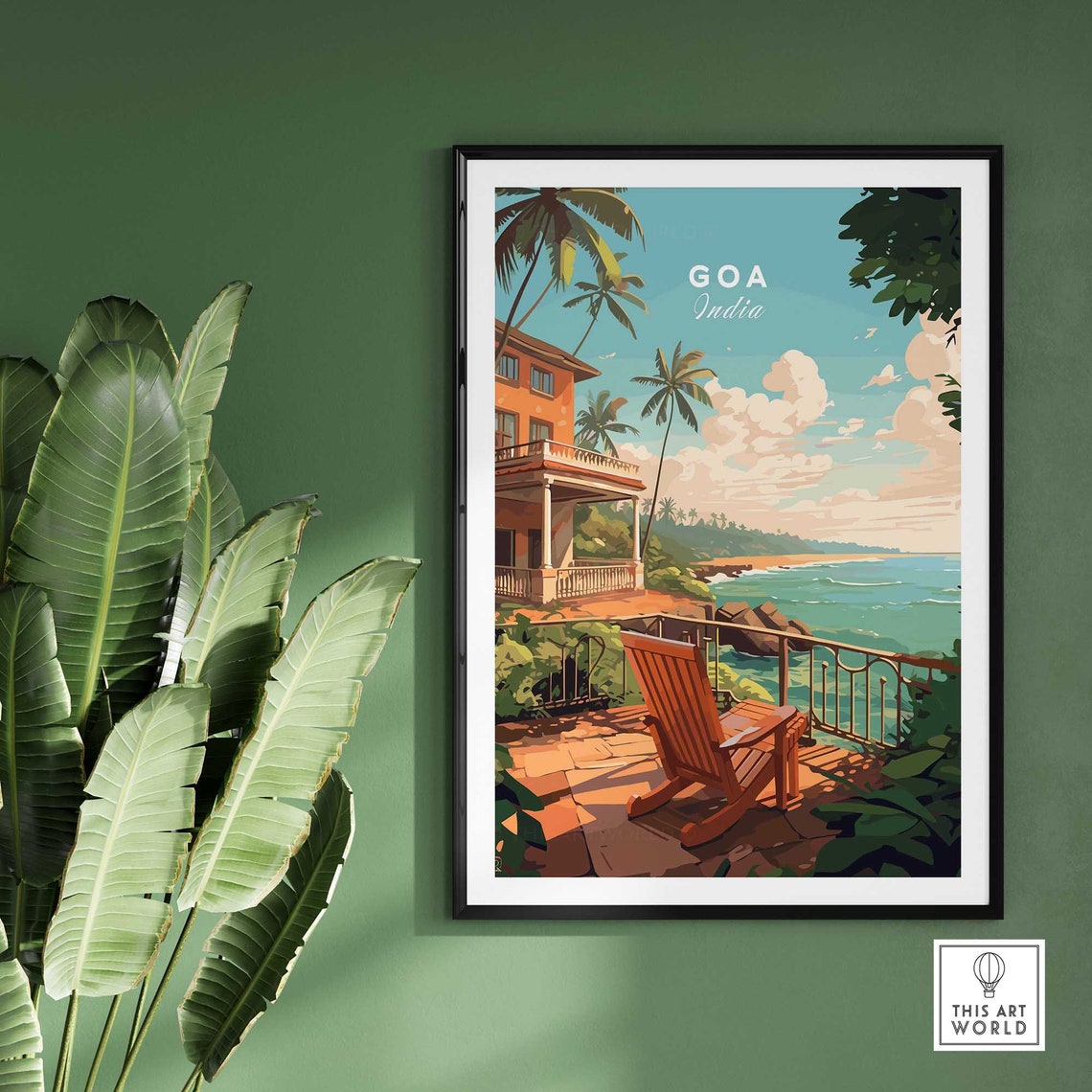 Goa India Colonial Terrace Ocean View Palm Grove Travel Poster - Image 2