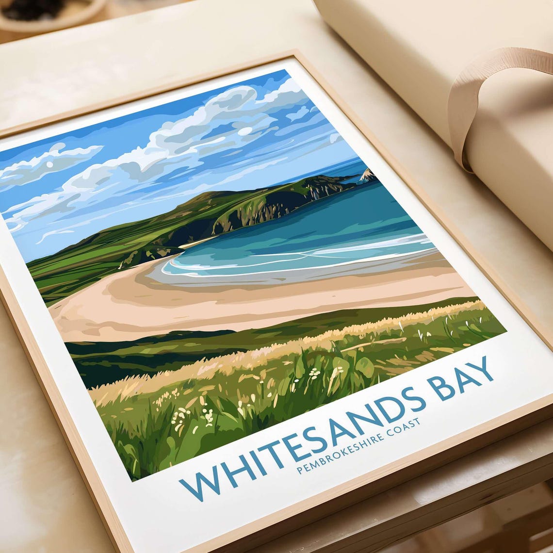 Whitesands Bay Pembrokeshire Coast Golden Surf Beach Travel Poster