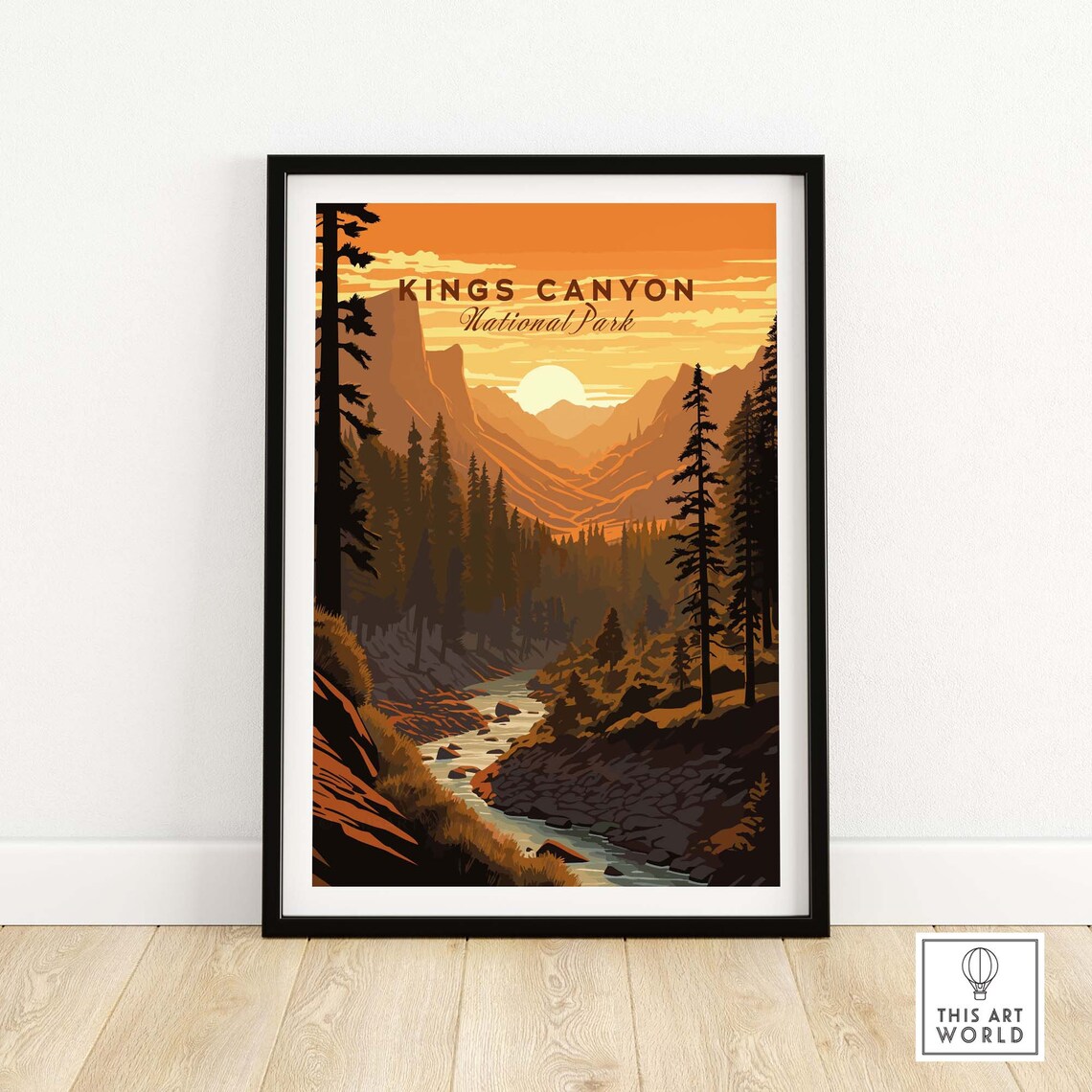Kings Canyon National Park Golden Sunset Mountain River Poster