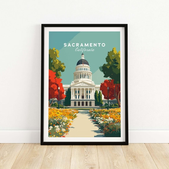 Sacramento California State Capitol Building Floral Garden Travel Poster