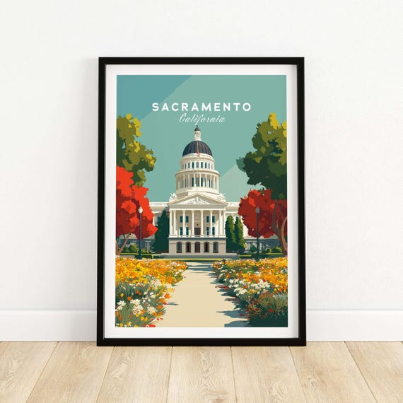 Sacramento State Capitol Building Print Landmark Wall Art Historic Decor Us Illustration