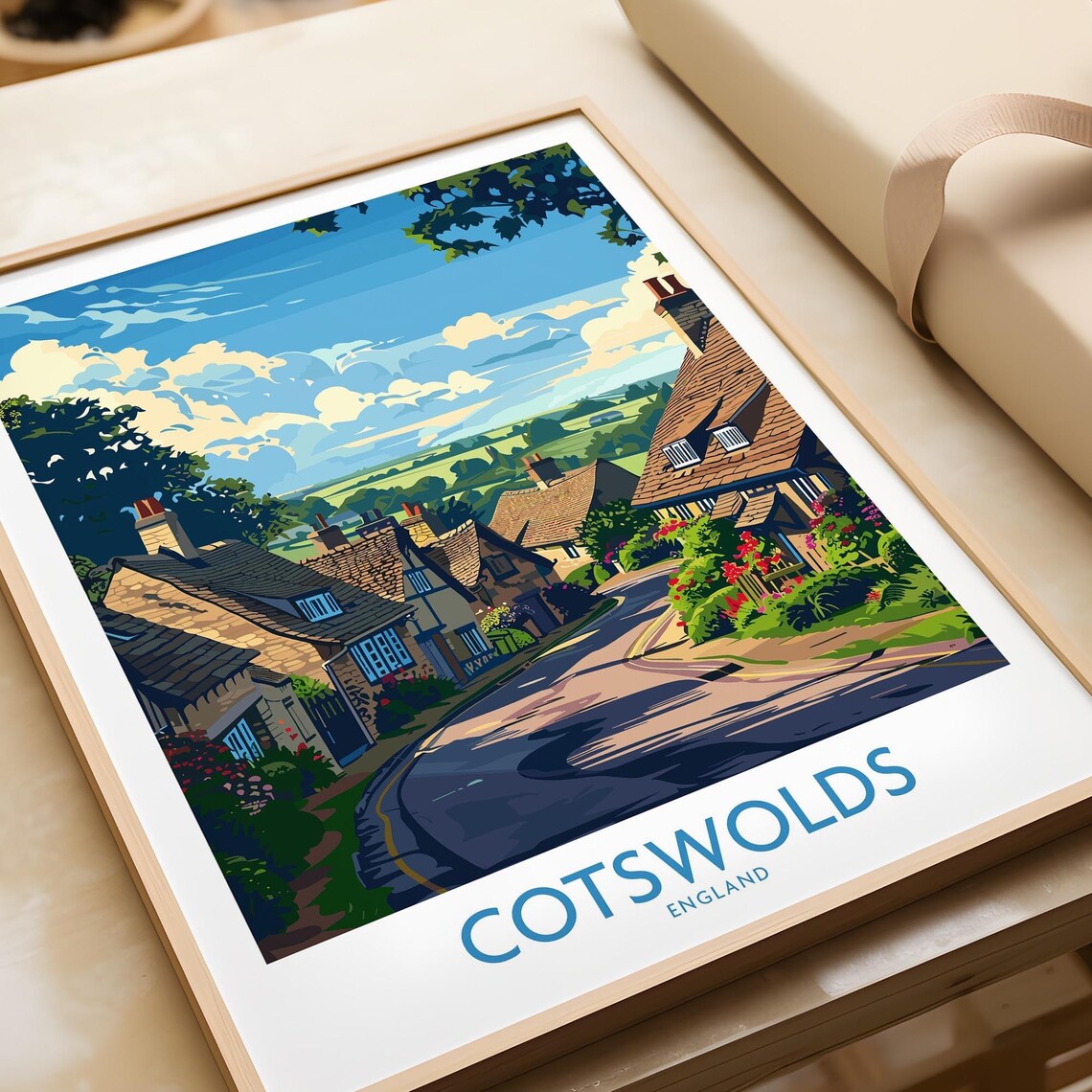 Cotswolds England Stone Cottage Village Lane Flower Art Poster