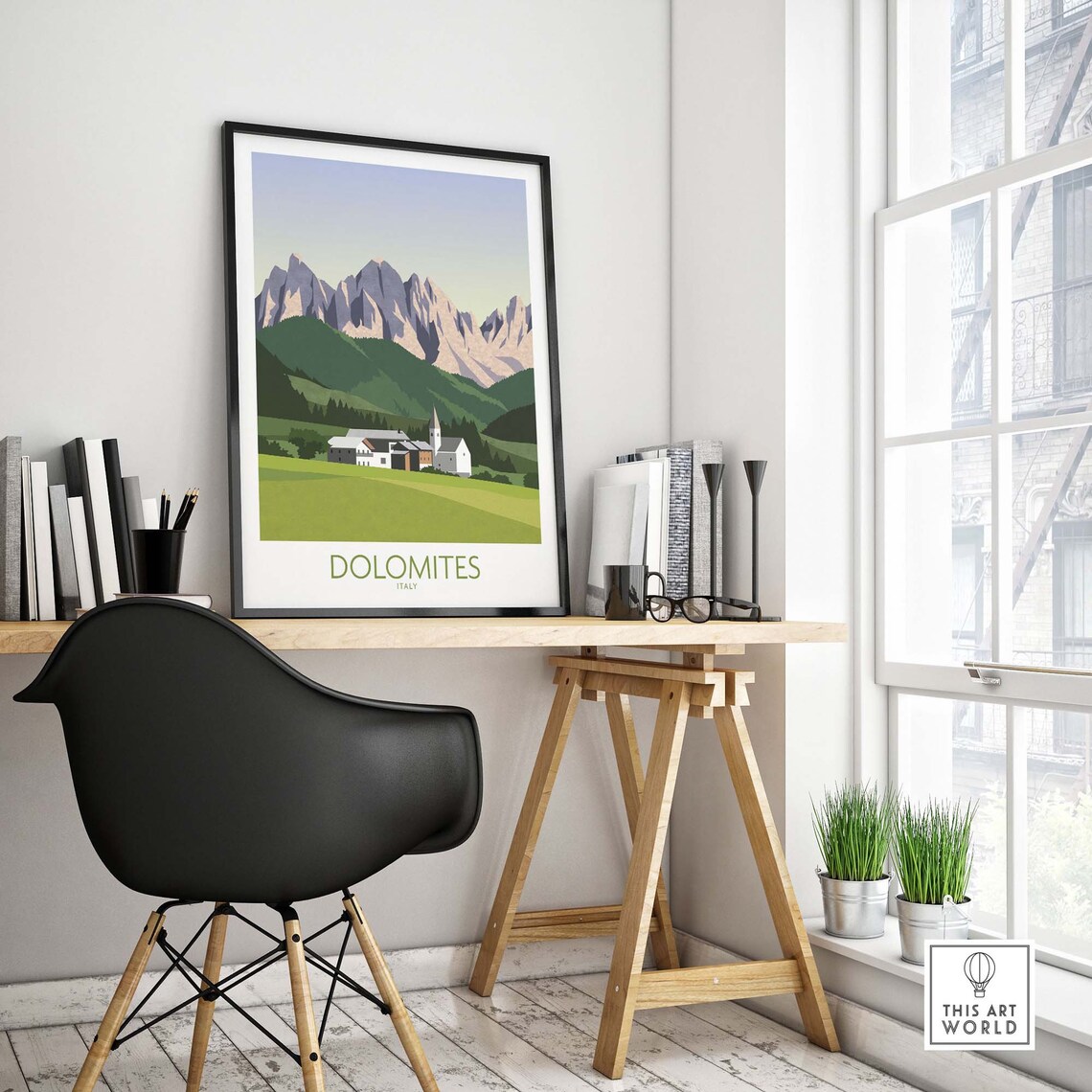 Dolomites Italy Alpine Peaks Mountain Village Travel Art Poster - Image 4