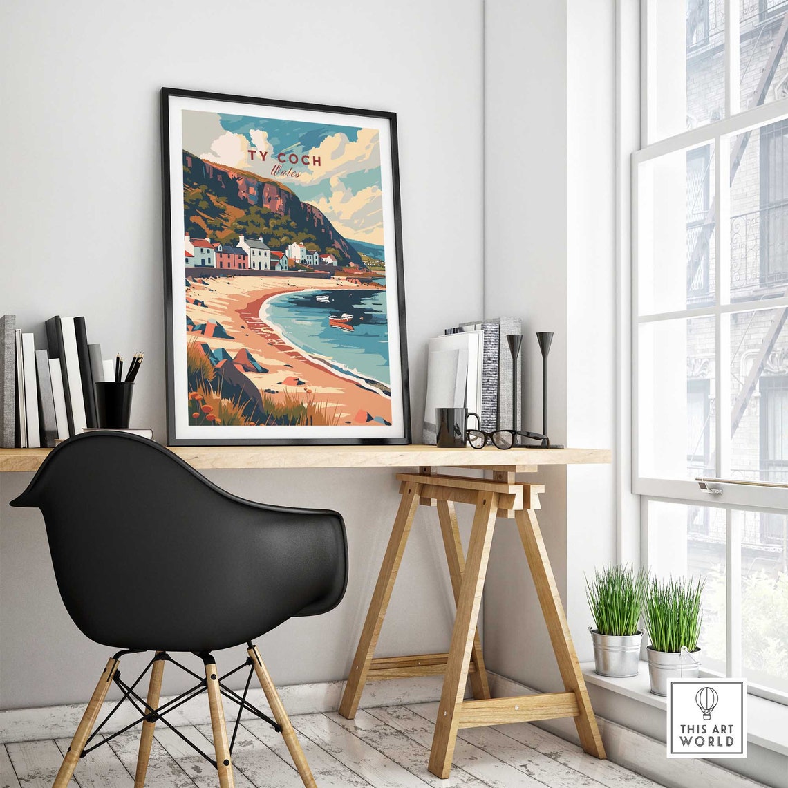 Ty Coch Wales Seaside Village Beach and Headland Travel Poster - Image 4