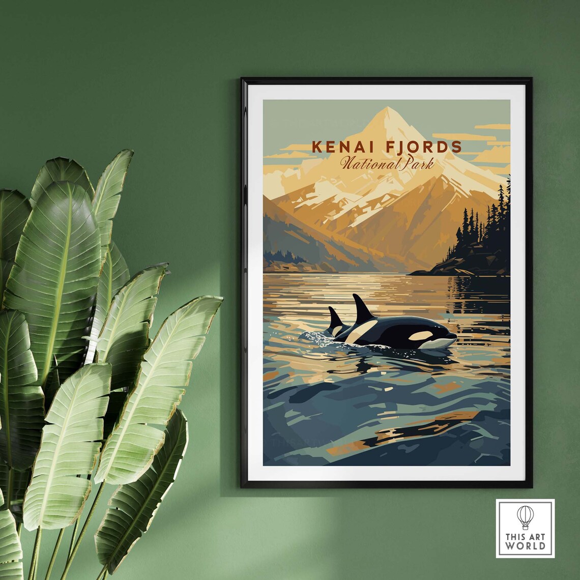 Kenai Fjords National Park Orca Whale Vintage Travel Poster Art - Image 2