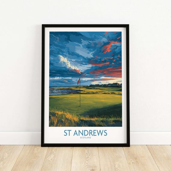 St Andrews Golf Poster Scotland Wall Art Fairway Print Vintage Style Home Decor Gift