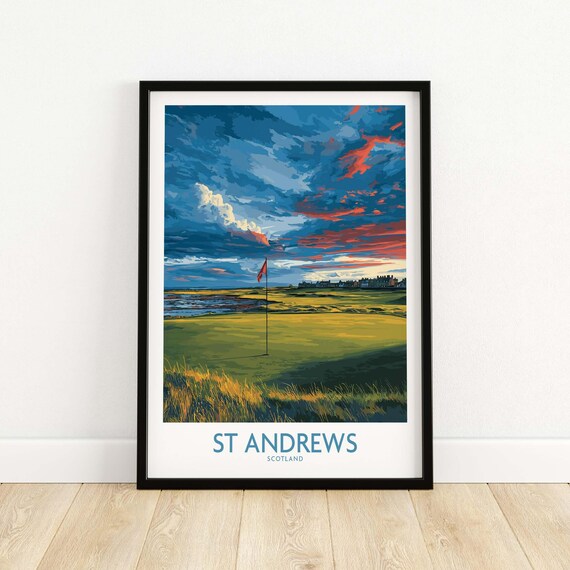 St Andrews Scotland Links Course Red Flag Dramatic Sky Sports Poster