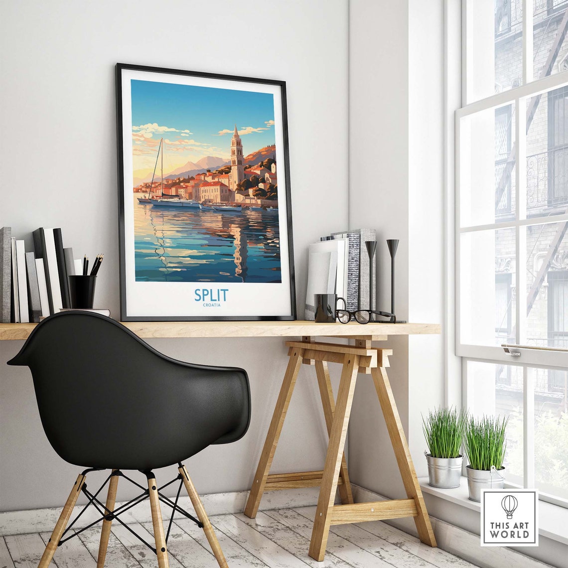 Split Croatia Harbor Sailboats Bell Tower Sunset Travel Poster - Image 4