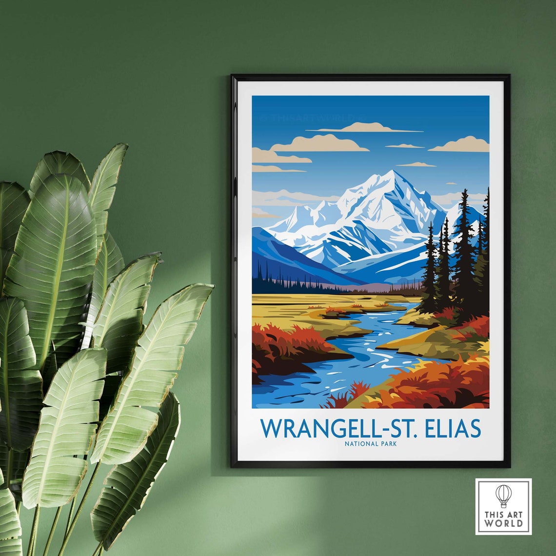 Wrangell St Elias National Park Snowy Peak Autumn River Poster - Image 2