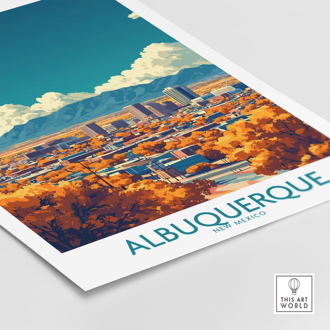 Albuquerque New Mexico Autumn City Skyline Mountain Travel Poster - Image 4