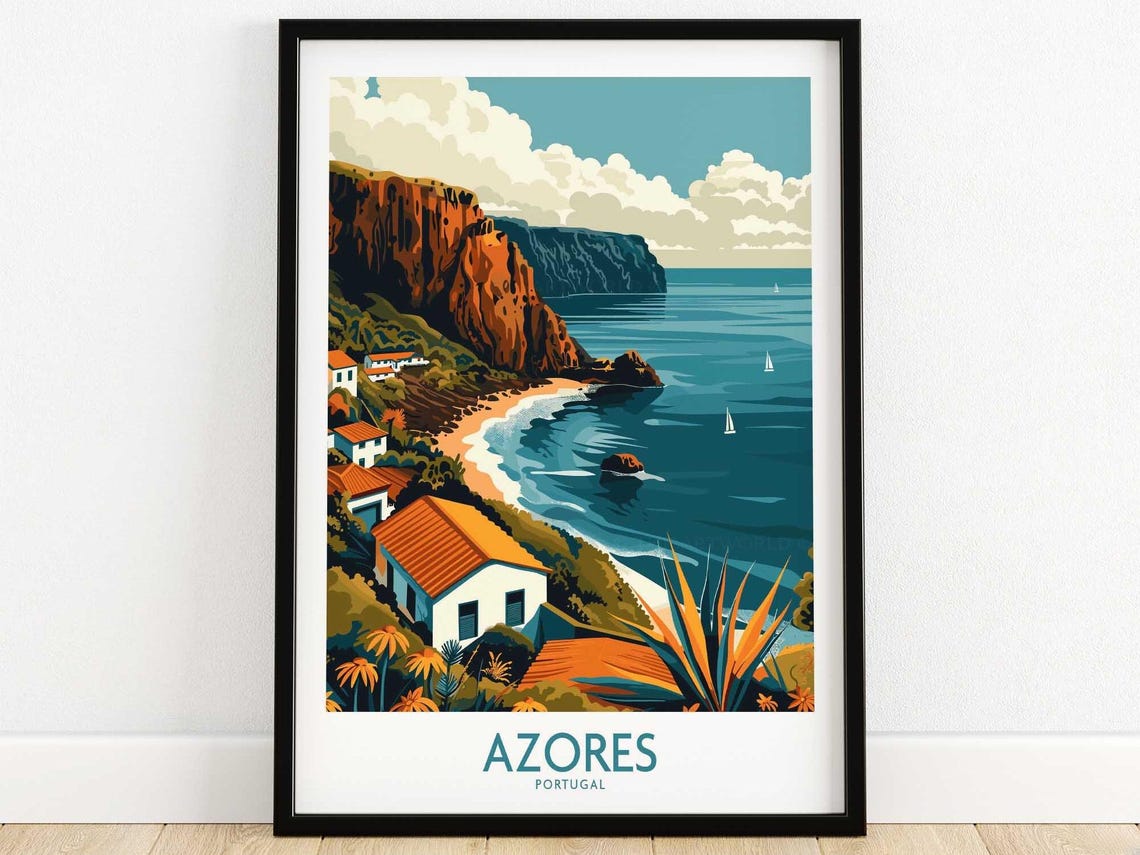 Azores Print Wall Art Travel Poster Home Decor Artwork Gift Illustration Lover