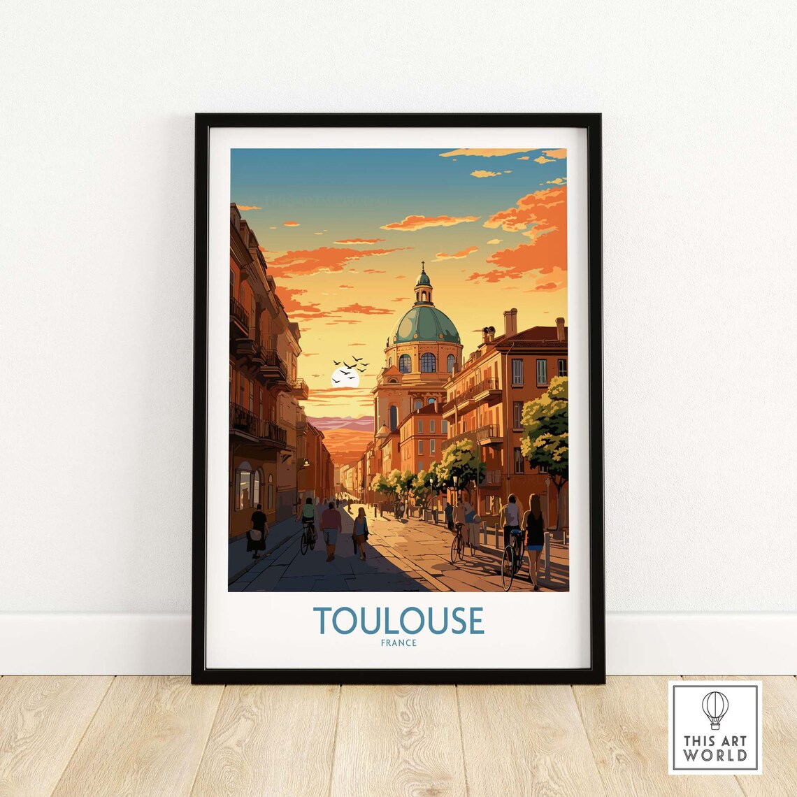 Toulouse France Sunset Street Scene with Old Church Dome Poster