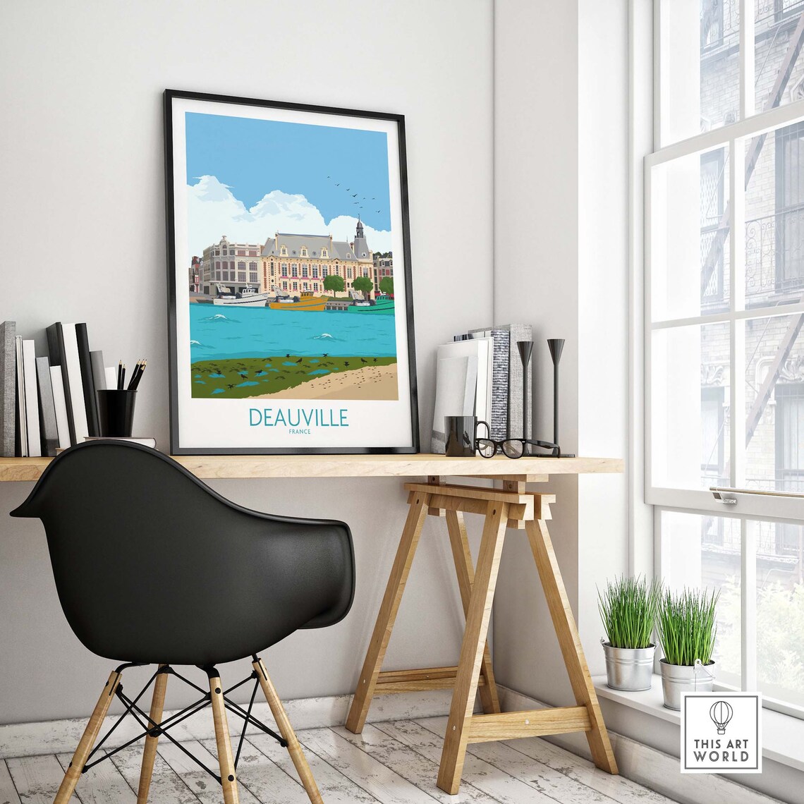 Deauville France Normandy Harbor Boats and Beach Travel Poster - Image 4