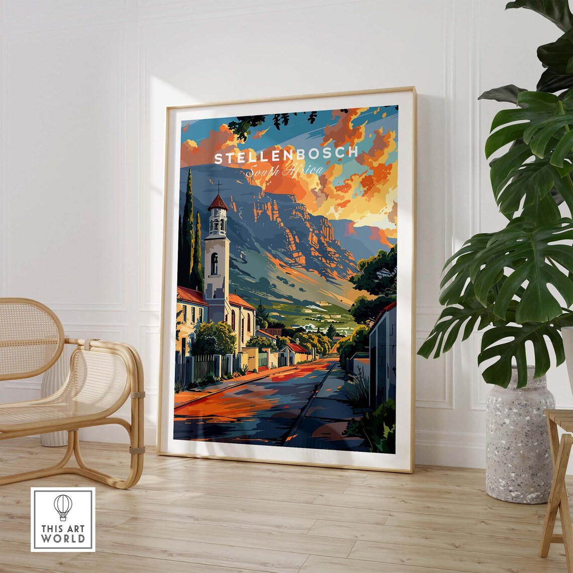 Stellenbosch South Africa Church Street Mountain Sunset Art Poster - Image 3