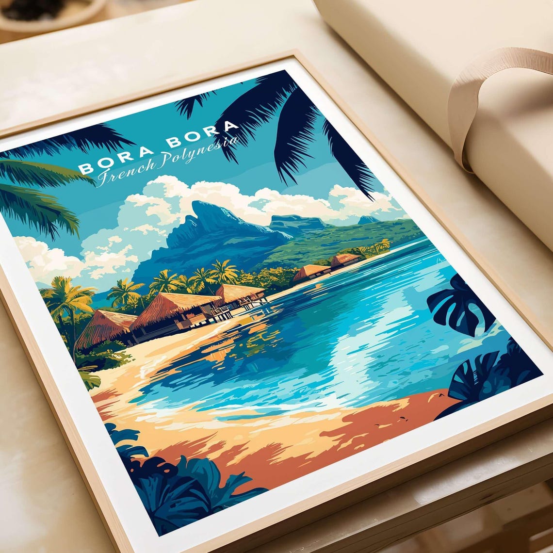 Bora Bora French Polynesia Overwater Huts Lagoon Palms Travel Poster - Image 4
