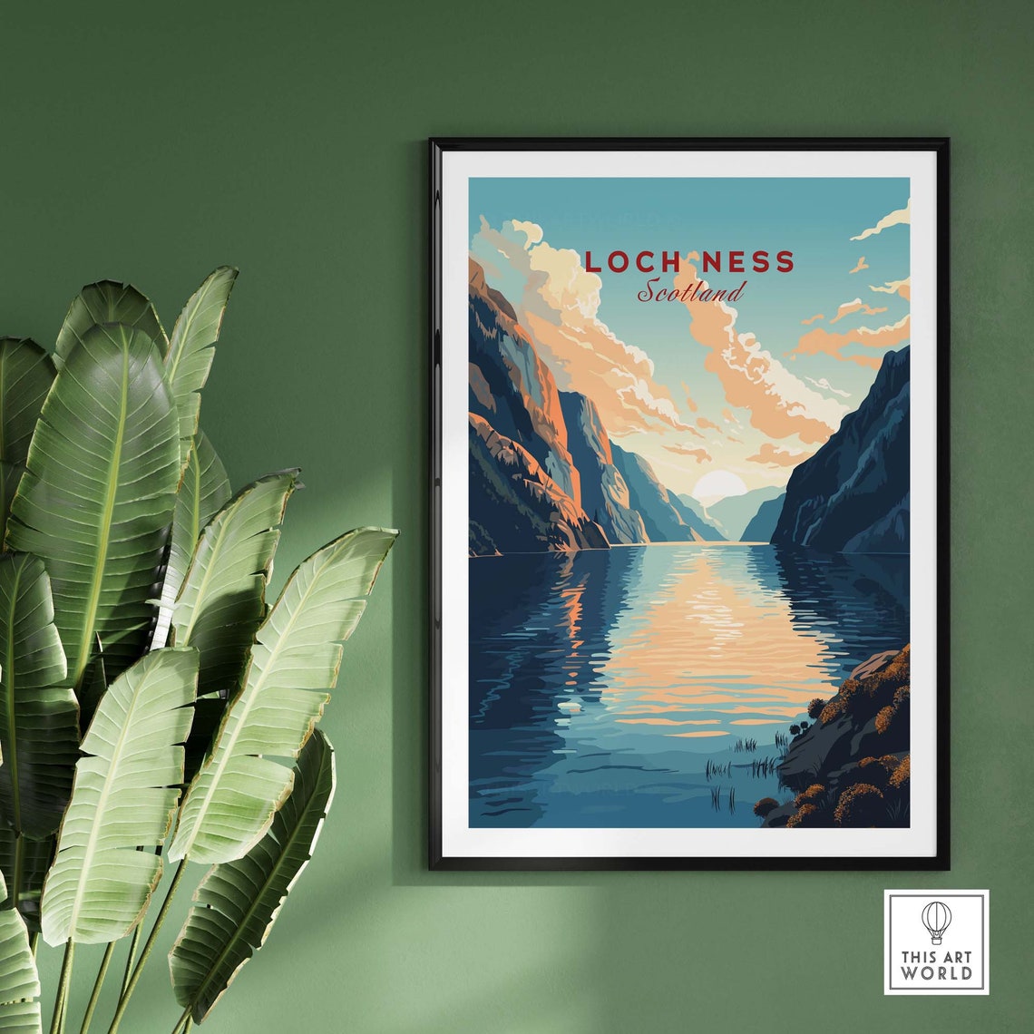 Loch Ness Scotland Mountain Lake Sunset Water Reflection Travel Poster - Image 2