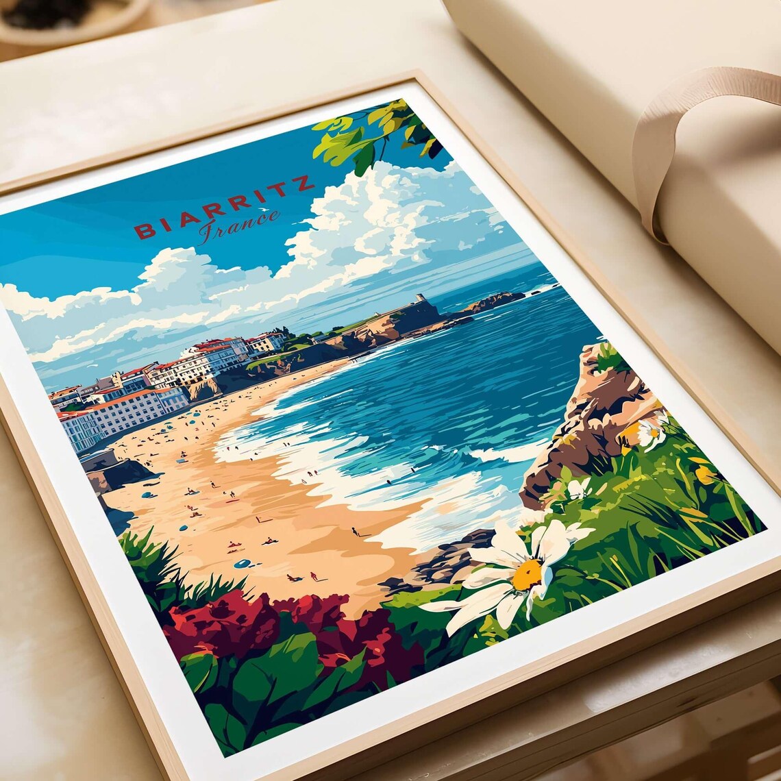 Biarritz France Beach Cliffs Coastal Town Vintage Travel Poster - Image 4