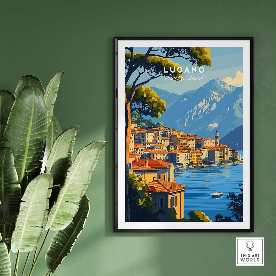 Lugano Switzerland Old Town Mountain Lake Waterfront View Poster - Image 2