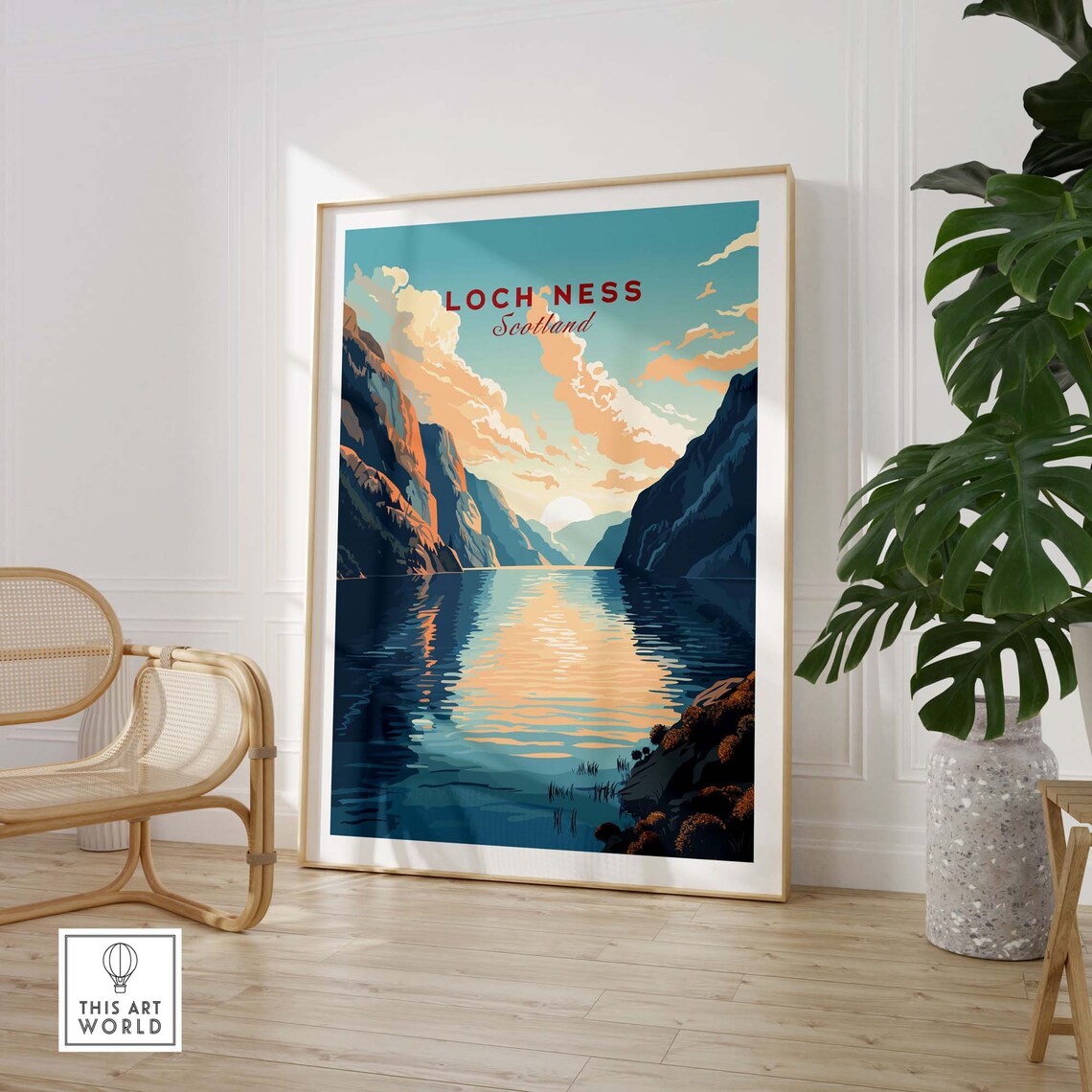 Loch Ness Scotland Mountain Lake Sunset Water Reflection Travel Poster - Image 3