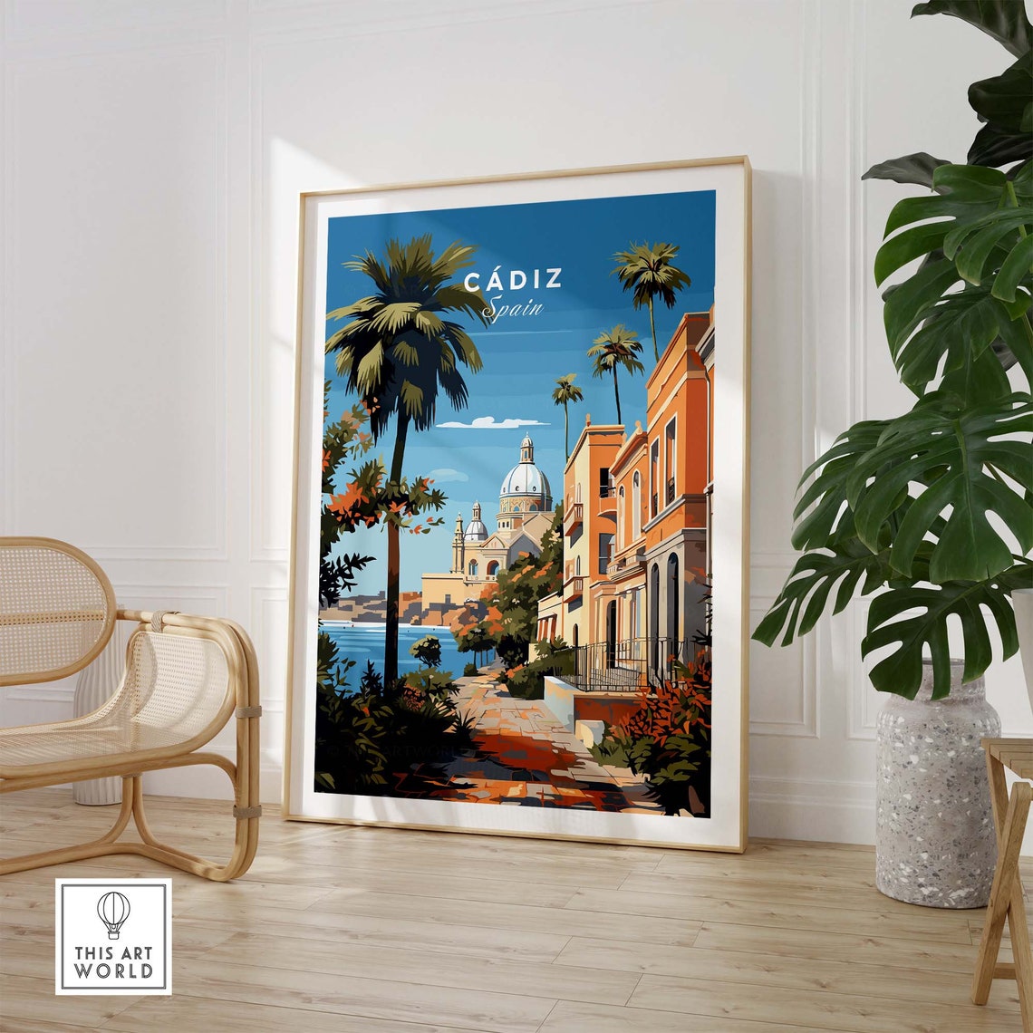 Cadiz Spain Palm Lined Cathedral Seaside Promenade Travel Poster - Image 3