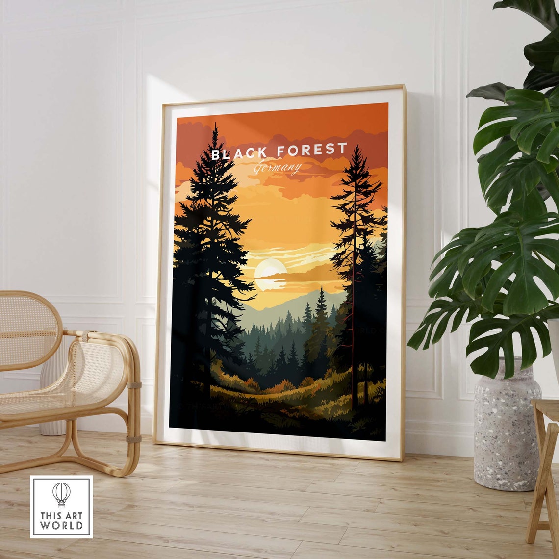Black Forest Germany Sunset Pine Silhouettes Mountain Art Poster - Image 3