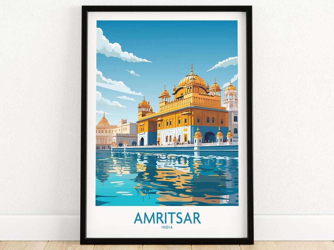 Amritsar India Golden Temple Sacred Reflection Pool Travel Poster