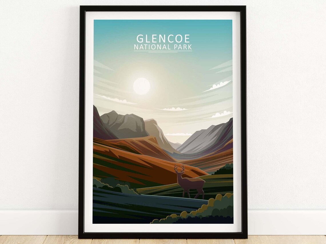 Glencoe Travel Poster, Scottish Countryside Art Print