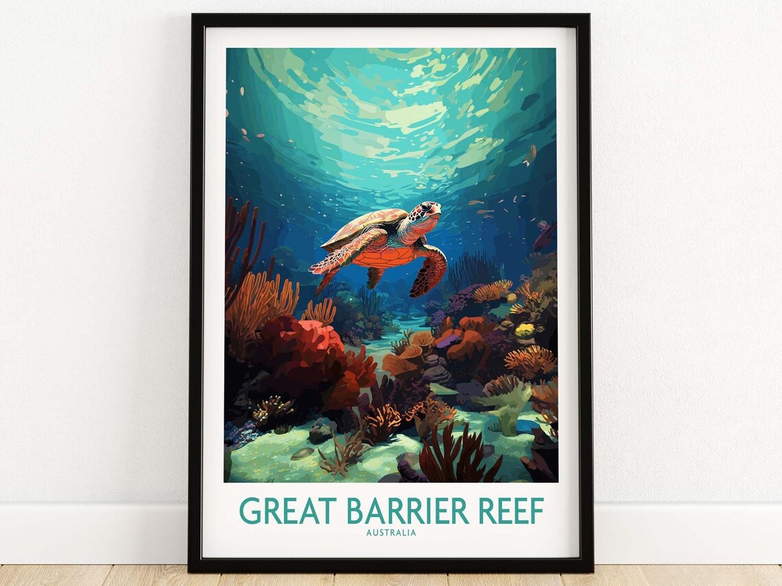 Great Barrier Reef Wall Art With Turtle Travel Poster Art Home Dcor Artwork Birthday Present Wedding Anniversary Gift