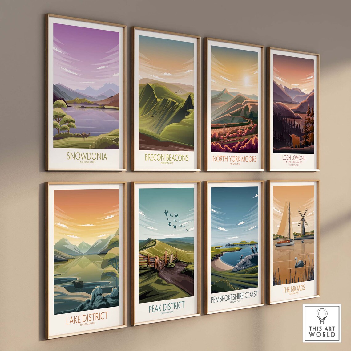 Snowdonia National Park Purple Lake Mountain Sunset Scenic Poster - Image 3