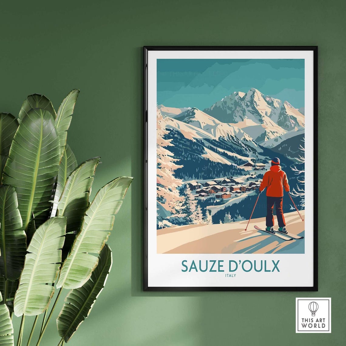 Sauze Doulx Ski Resort, Italy Winter Sports Art Print - Image 2