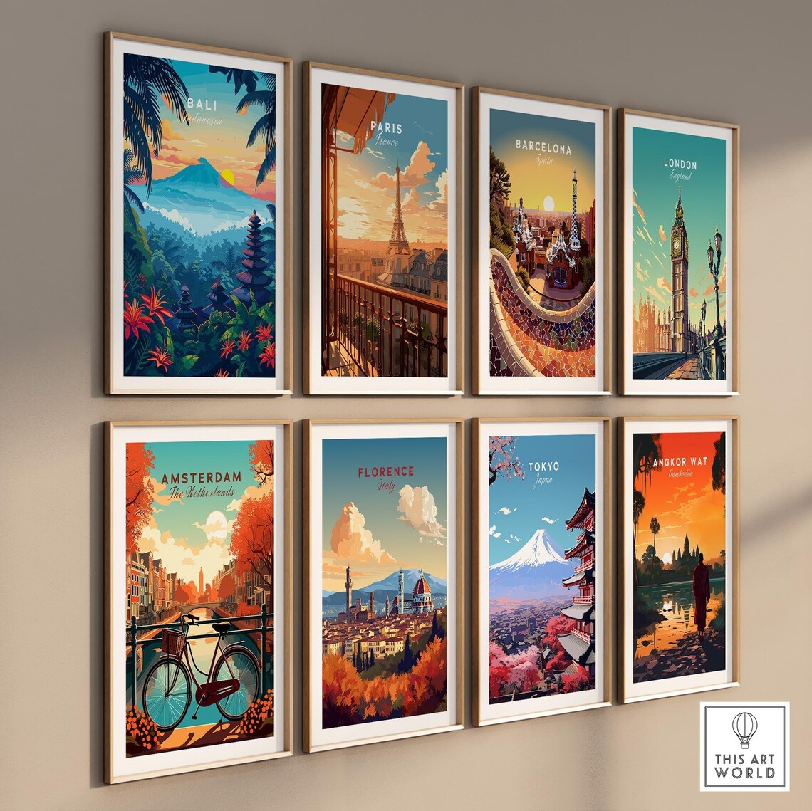 Bali Indonesia Tropical Jungle Temple Volcano Sunset Travel Poster - Image 3
