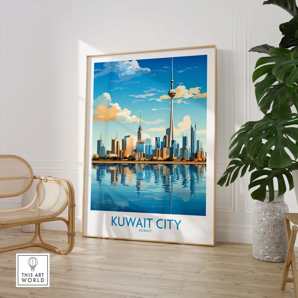 Kuwait City Skyline Kuwait Towers Harbor Reflection Travel Poster - Image 2