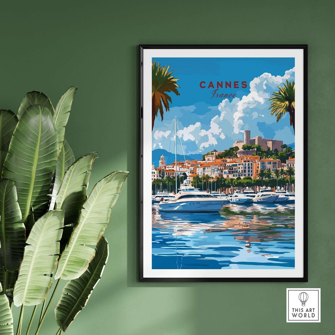 Cannes France Riviera Luxury Yachts Marina Palm Beach Travel Poster - Image 2