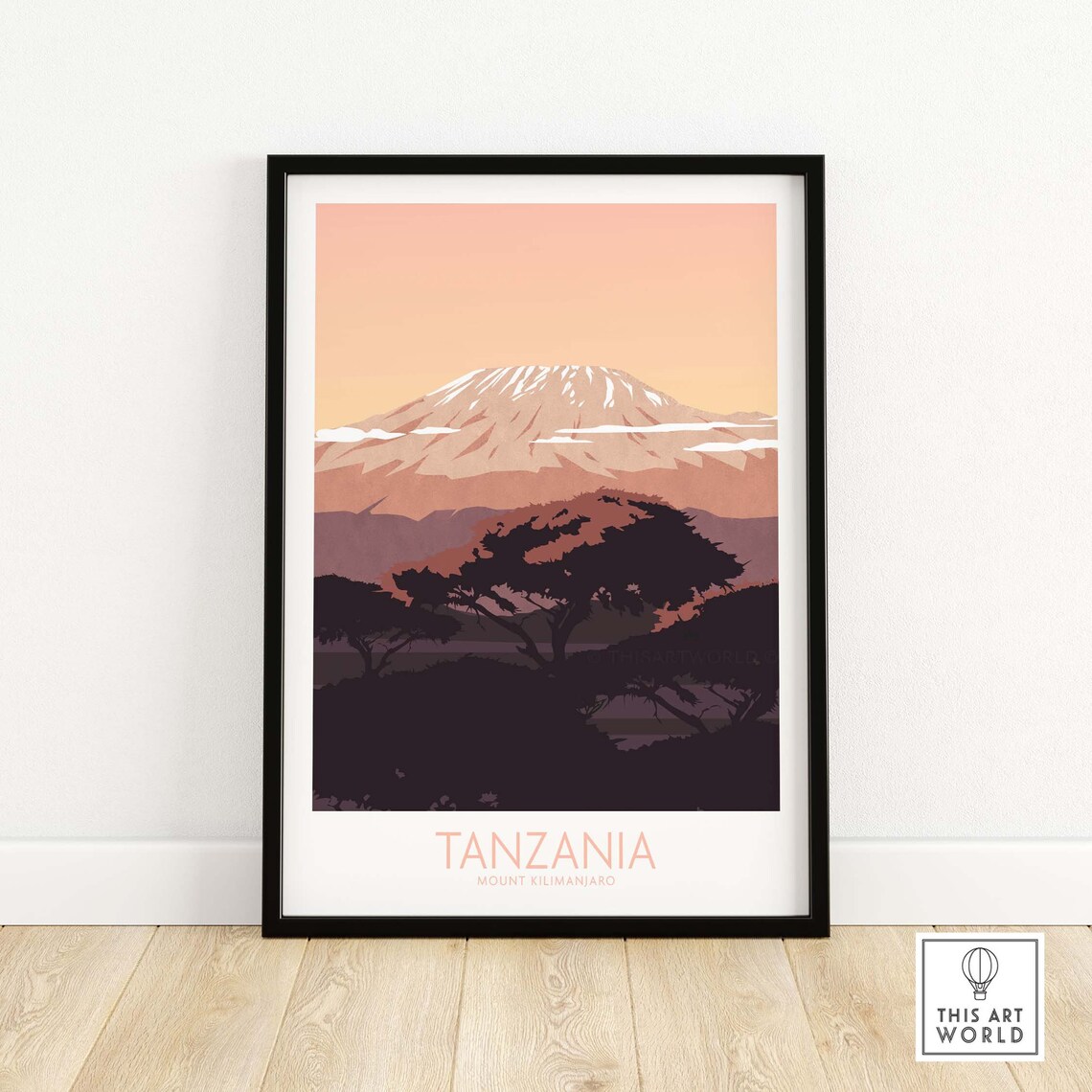 Mount Kilimanjaro Dusk Tanzania Silhouette Trees Travel Poster