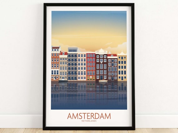 Amsterdam Netherlands Canal Houses Sunset Reflection Art Poster