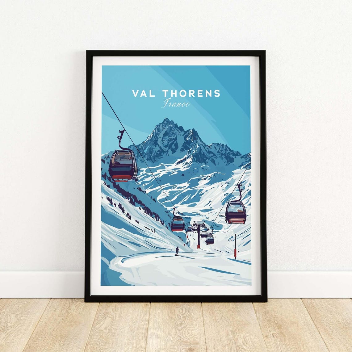 Val Thorens France Gondola Snowy Mountain Ski Resort Travel Poster