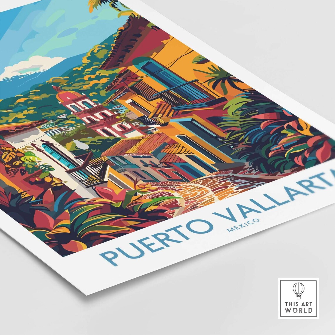Puerto Vallarta Mexico Hillside Town Tropical Garden Travel Poster - Image 4