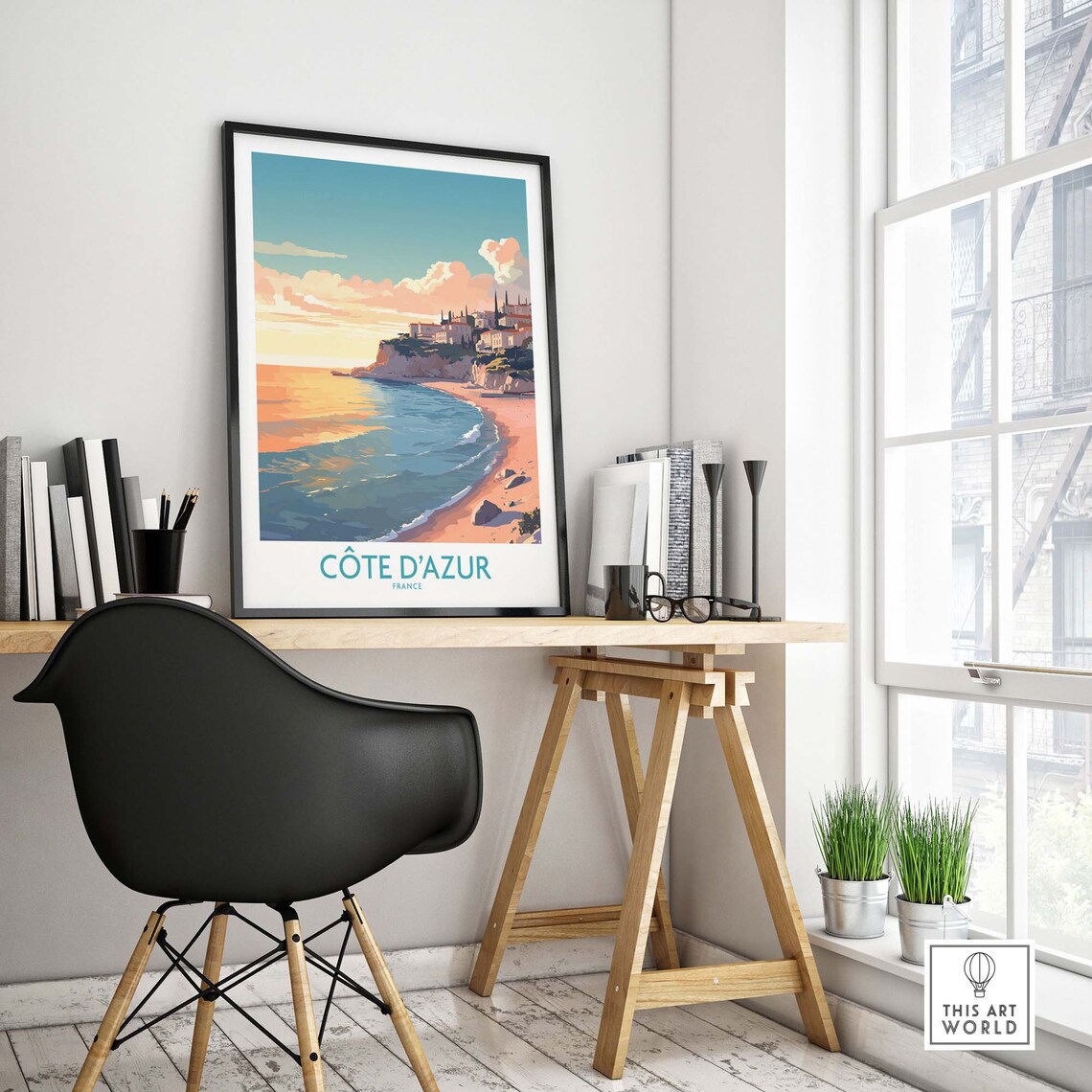 Côte d'Azur France Riviera Sunset Beach Cliffside Town Poster - Image 4