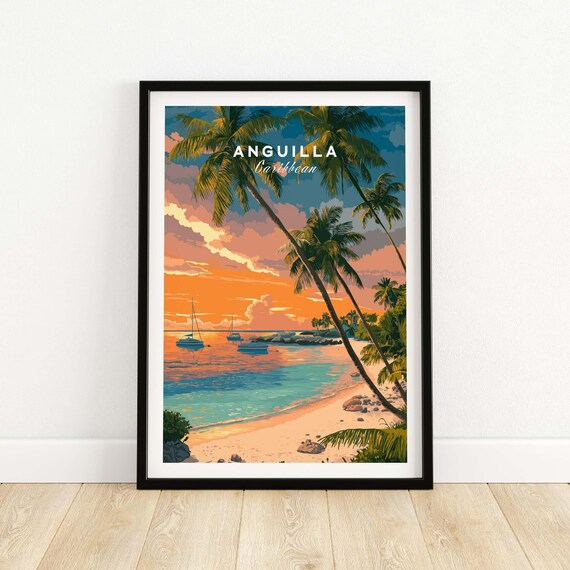 Anguilla Poster Caribbean Sunset Wall Art Vibrant Beach Scene Print Tropical Island Decor Coastal Landscape Artwork For Home Or Office