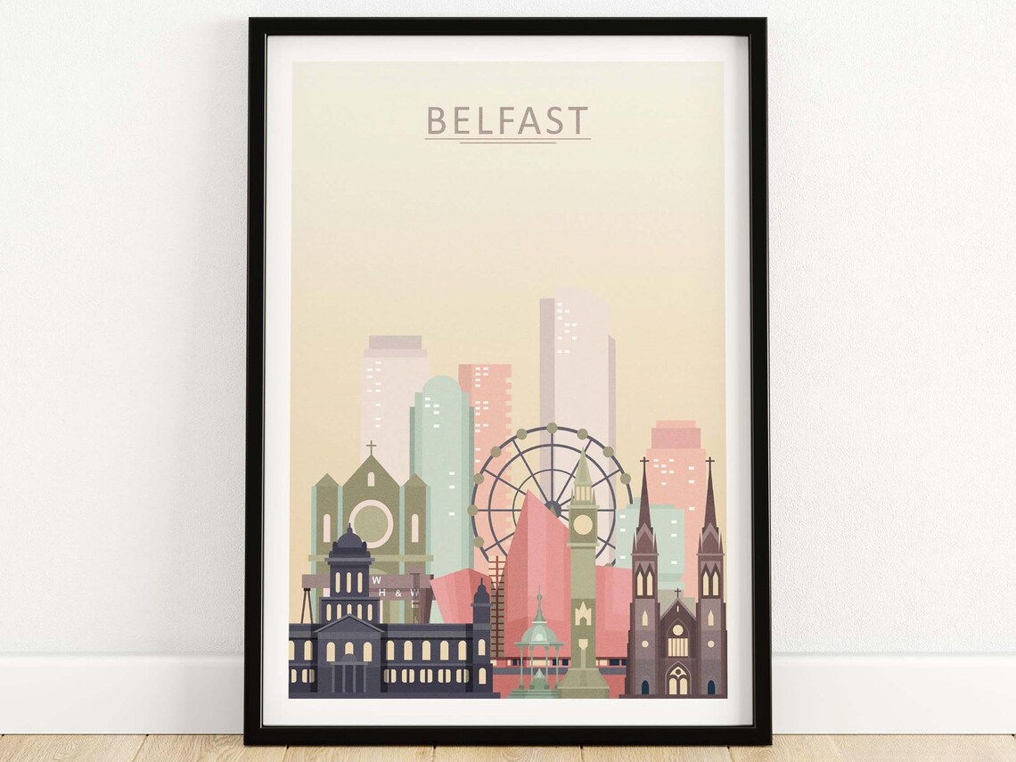 Belfast Skyline Travel Poster, Cityscape Wall Art