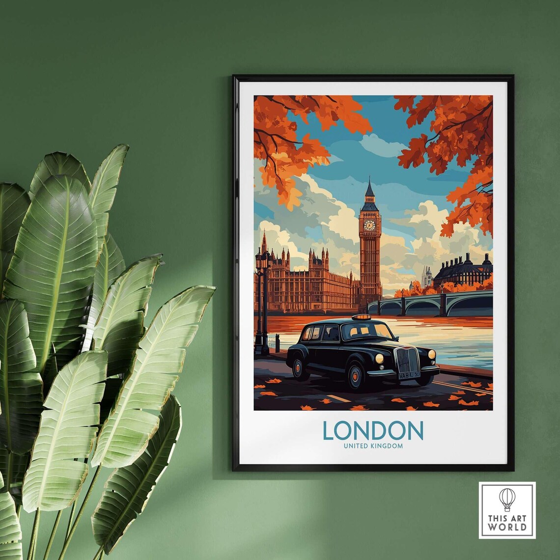 London UK Black Cab Autumn Big Ben Westminster Travel Poster - Image 2
