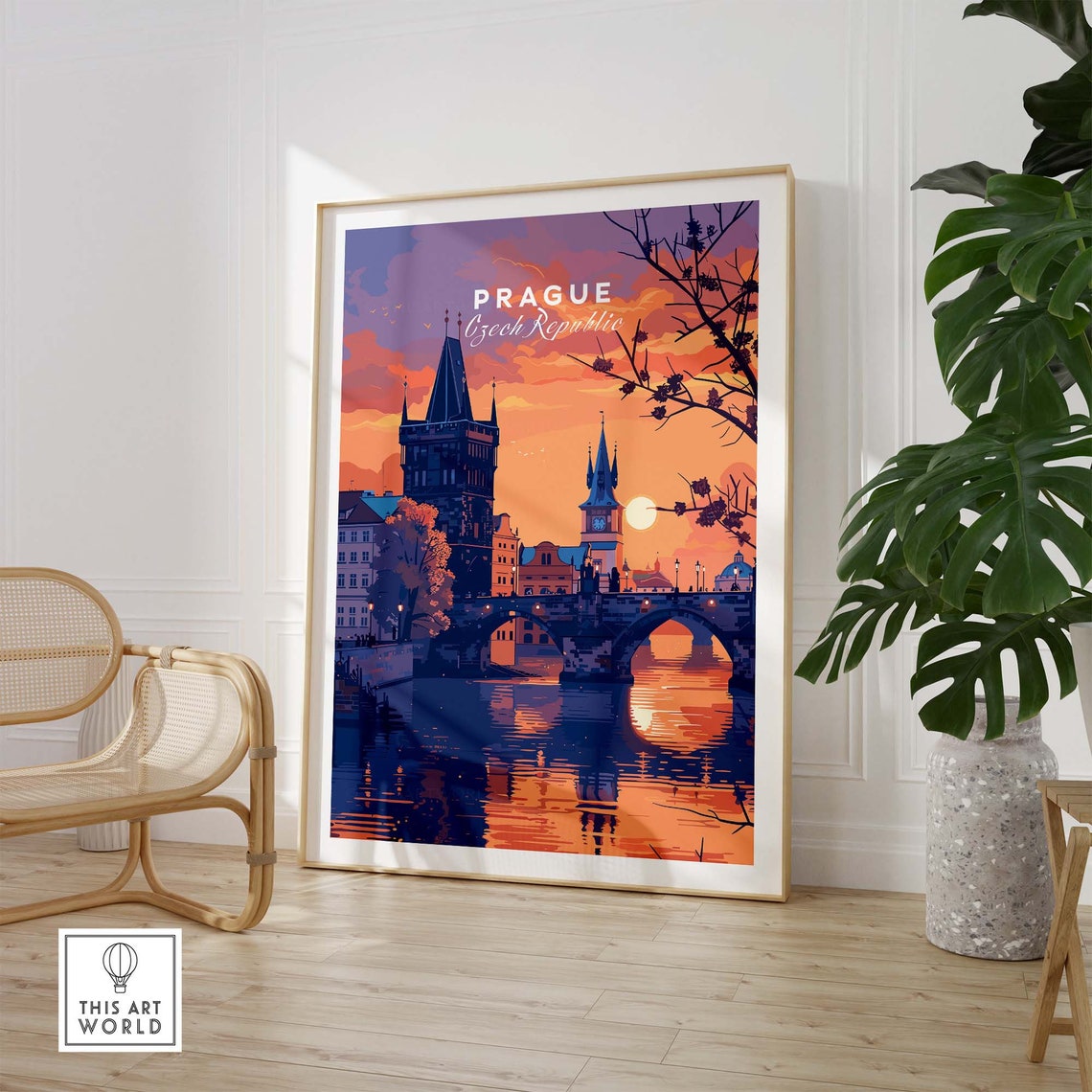 Prague Czech Republic Charles Bridge Sunset River Travel Poster - Image 3