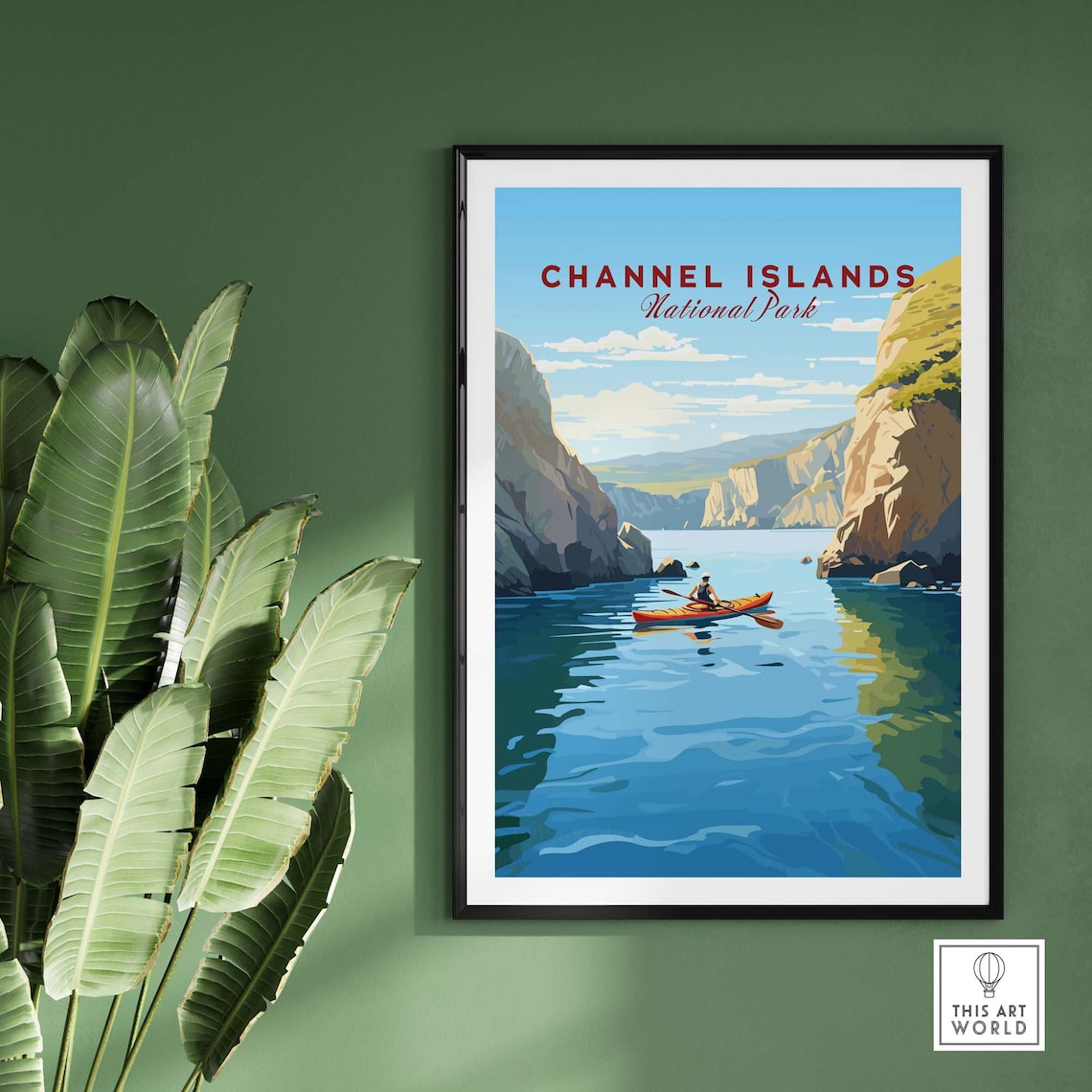 Channel Islands National Park Kayaker Cliffs Cove Vintage Travel Poster - Image 2