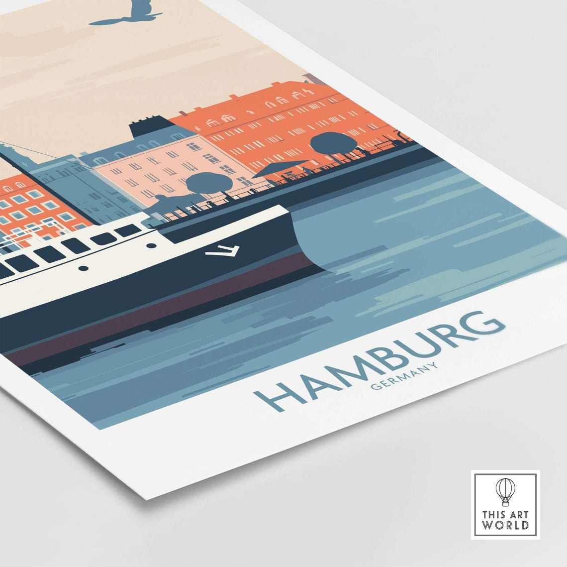 Historic Hamburg Germany Harbor Ship Brick Warehouses Travel Poster - Image 4