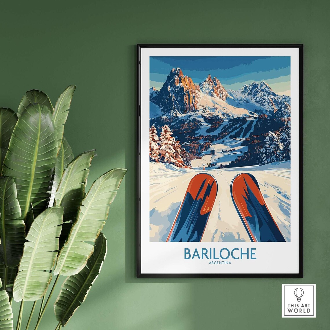 Bariloche Argentina Skier POV Snowy Mountain Ski Travel Poster - Image 2