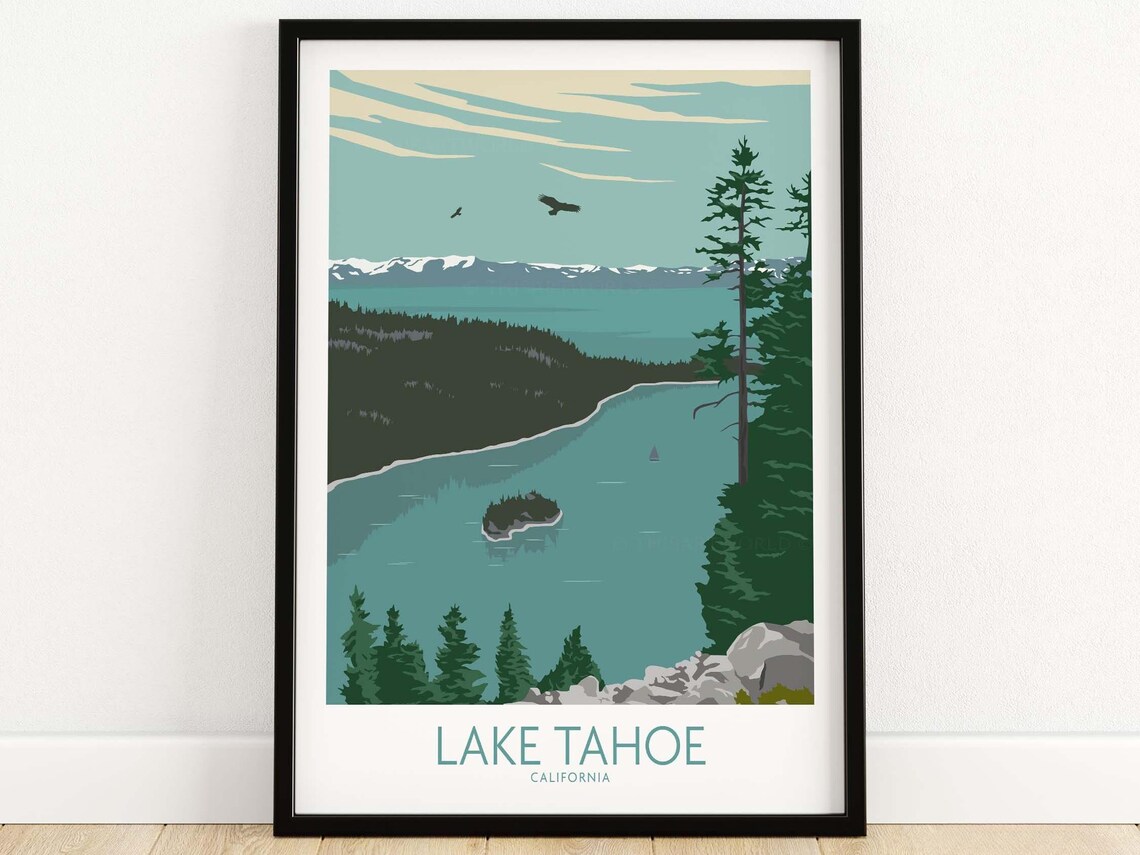 Lake Tahoe Vintage Poster, Forest Landscape Art Print