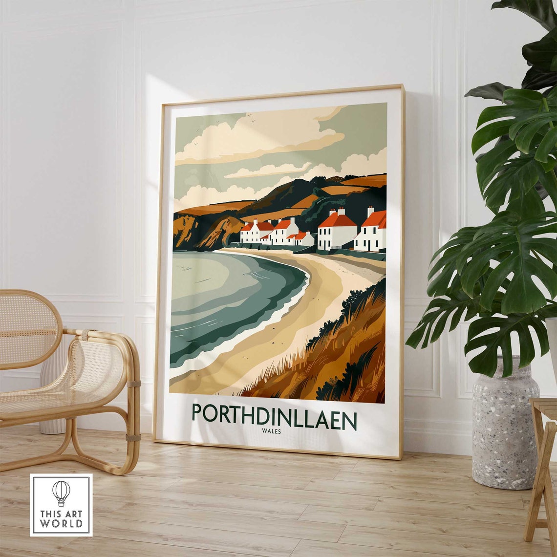 Porthdinllaen Wales Coastal Beach White Cottages Headland Poster - Image 2