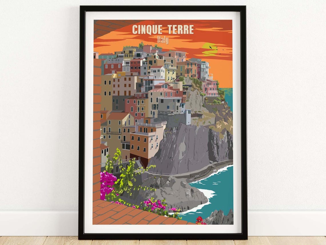 Cinque Terre Italy Cliffside Village Sunset Seaside Vista Poster