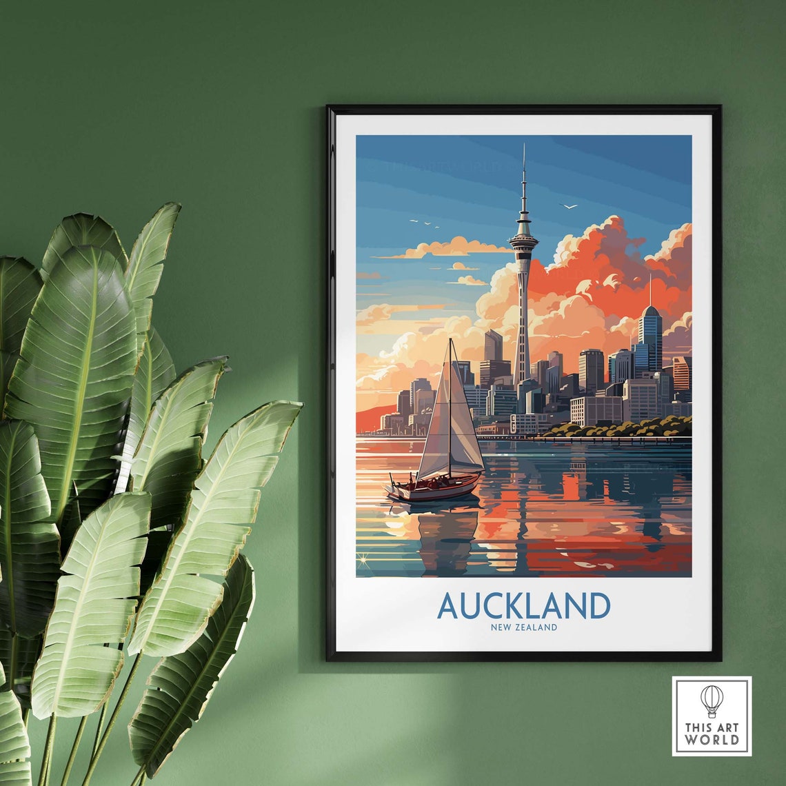 Auckland New Zealand Sky Tower Sunset Harbor Sailboat Poster - Image 2