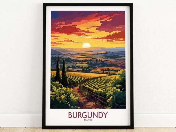Burgundy France Poster Wall Art Print Travel Home Dcor Gift Illustration Artwork Birthday Present